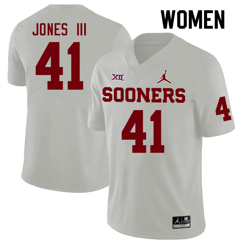 Women #41 Emmett Jones III Oklahoma Sooners College Football Jerseys Stitched Sale-White - Click Image to Close